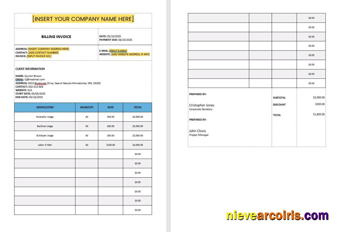 Construction Billing Invoice